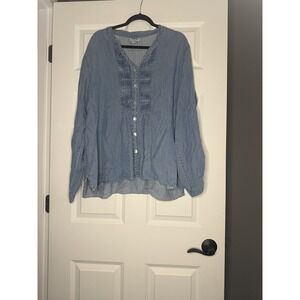 Too Fan Plus Size 2 Piece Outfit 2x Chambray Blue 3/4 Sleeve And Capris Nwt